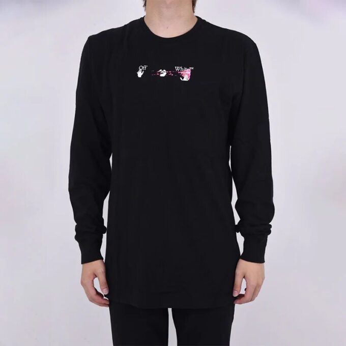 Off-White Herre FW21 Color Painting Arrow Rundhalset Pullover Langermet Slim Fit Svart T-skjorte