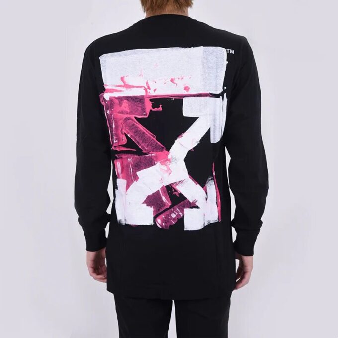 Off-White Herre FW21 Color Painting Arrow Rundhalset Pullover Langermet Slim Fit Svart T-skjorte