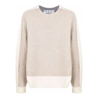Off-White Herre FW21 Colorblock Rundhalset Pullover Ullgenser Løs Passform Beige