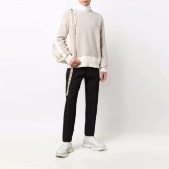 Off-White Herre FW21 Colorblock Rundhalset Pullover Ullgenser Løs Passform Beige