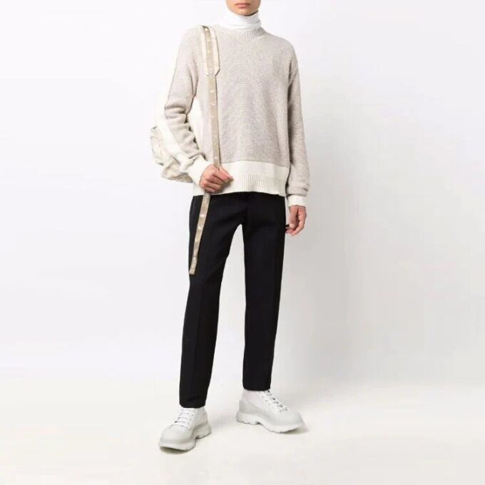 Off-White Herre FW21 Colorblock Rundhalset Pullover Ullgenser Løs Passform Beige
