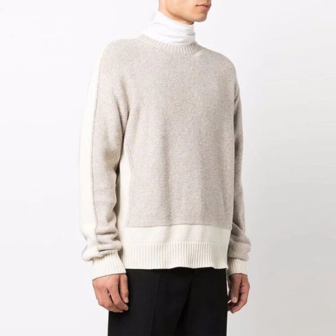 Off-White Herre FW21 Colorblock Rundhalset Pullover Ullgenser Løs Passform Beige