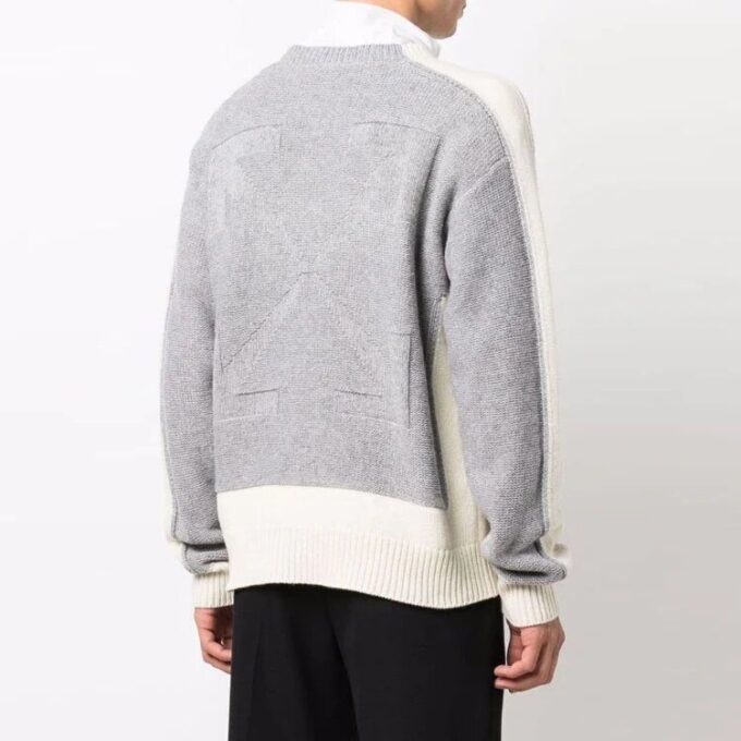 Off-White Herre FW21 Colorblock Rundhalset Pullover Ullgenser Løs Passform Beige