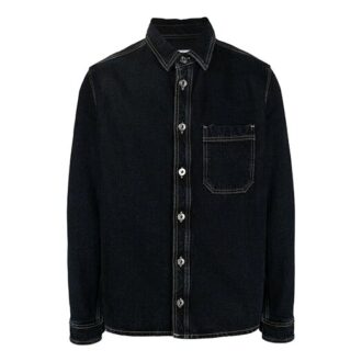 Off-White Herre FW21 Dekorert Slogan Denim Langermet Denim Dypblå Skjorte