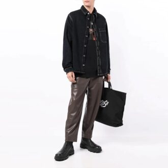 Off-White Herre FW21 Dekorert Slogan Denim Langermet Denim Dypblå Skjorte