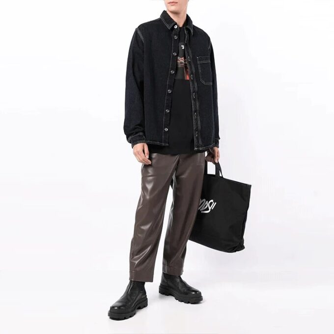 Off-White Herre FW21 Dekorert Slogan Denim Langermet Denim Dypblå Skjorte