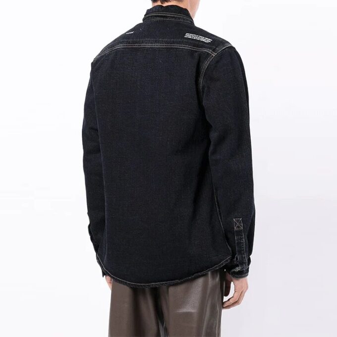 Off-White Herre FW21 Dekorert Slogan Denim Langermet Denim Dypblå Skjorte