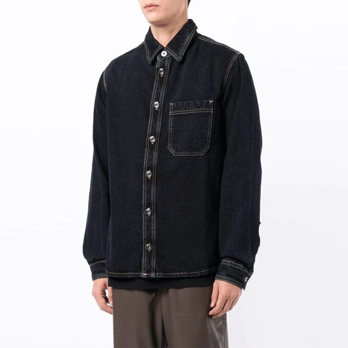 Off-White Herre FW21 Dekorert Slogan Denim Langermet Denim Dypblå Skjorte