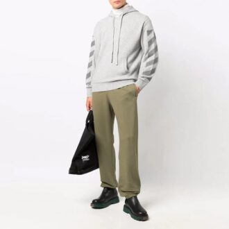 Off-White Herre FW21 Diagonale striper Hettegenser Ullgenser Løs passform Grå