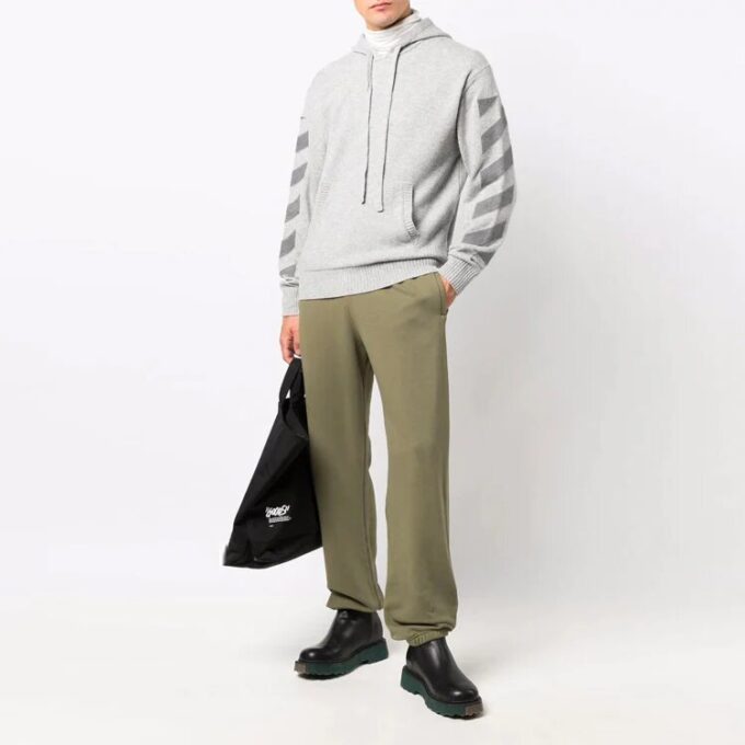 Off-White Herre FW21 Diagonale striper Hettegenser Ullgenser Løs passform Grå