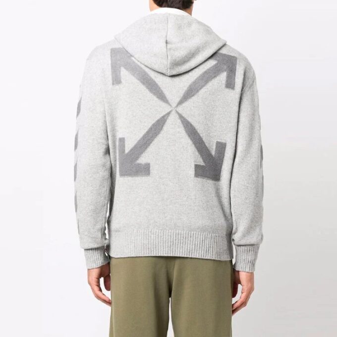 Off-White Herre FW21 Diagonale striper Hettegenser Ullgenser Løs passform Grå