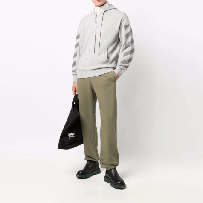 Off-White Herre FW21 Elastisk linning Ensfarget Sportbukser/Joggebukser Løs passform Grønn