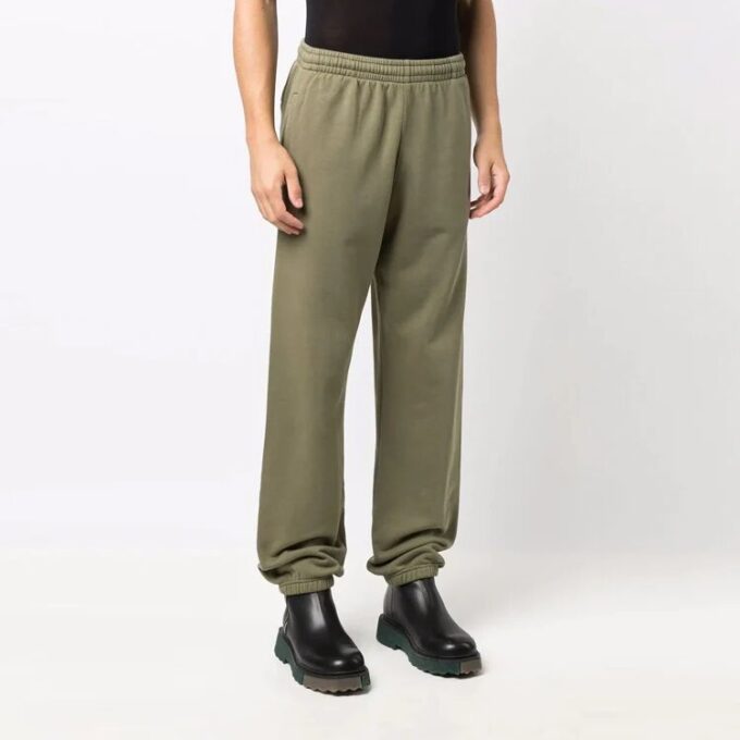 Off-White Herre FW21 Elastisk linning Ensfarget Sportbukser/Joggebukser Løs passform Grønn