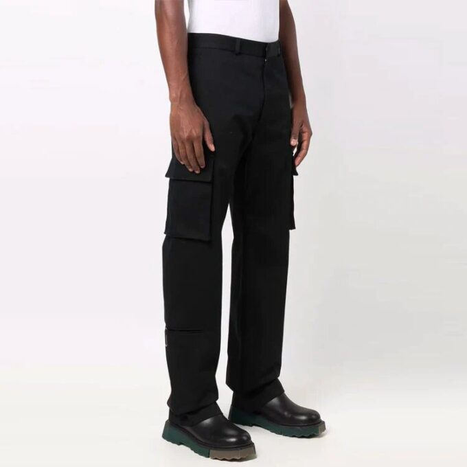 Off-White Herre FW21 Ensfarget Cargo Casual Langbukse/Bukser Løs Passform Svart