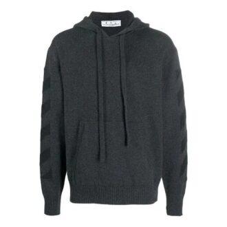 Off-White Herre FW21 Ensfarget Logo Intarsia Hettegenser Ullgenser Versjon Grå