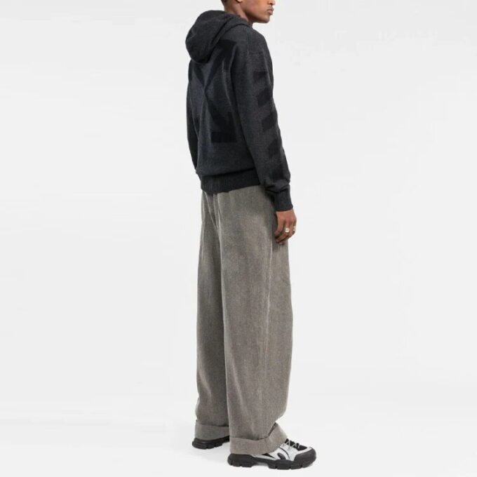 Off-White Herre FW21 Ensfarget Logo Intarsia Hettegenser Ullgenser Versjon Grå