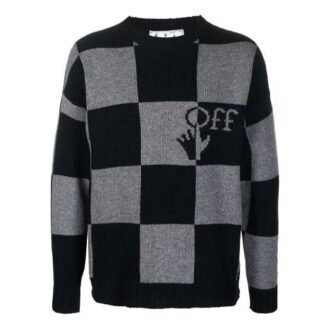 Off-White Herre FW21 Grid Logo Intarsia Knit Ordinary Version Svart