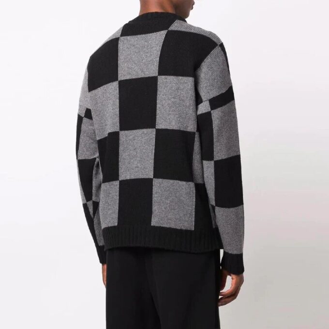 Off-White Herre FW21 Grid Logo Intarsia Knit Ordinary Version Svart