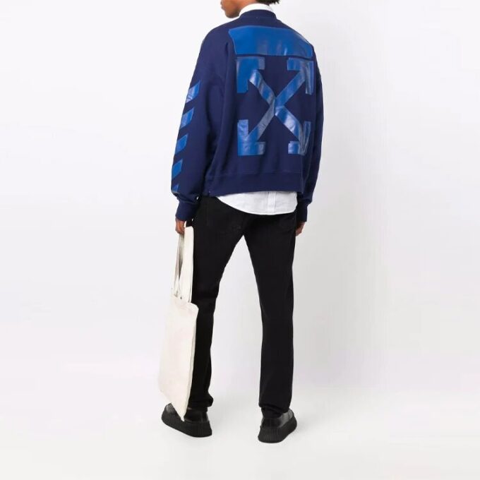 Off-White Herre FW21 Gummi Arrows Geometri Mønster Rund Hals Langermet Løs Passform Blå
