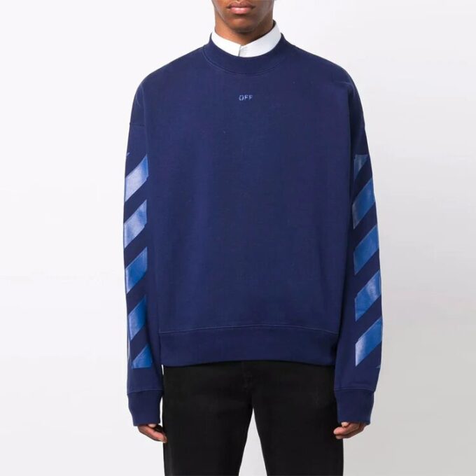 Off-White Herre FW21 Gummi Arrows Geometri Mønster Rund Hals Langermet Løs Passform Blå