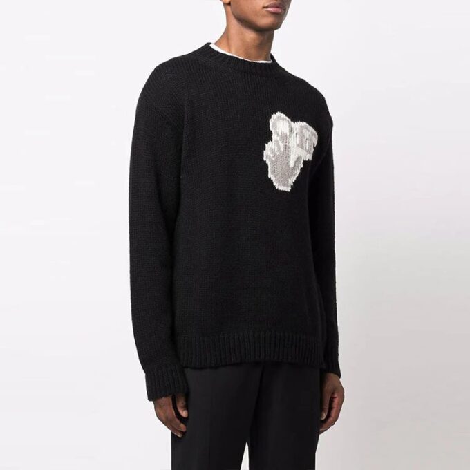 Off-White Herre FW21 Hands Off Logo Alfabet Rundhalset Ullgenser Løs Passform Svart