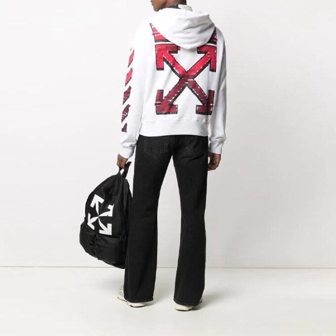 Off-White Herre FW21 Hettegenser med gradientpil-logo, løs passform, hvit