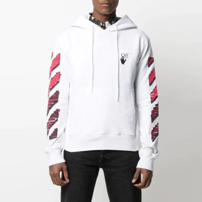 Off-White Herre FW21 Hettegenser med gradientpil-logo, løs passform, hvit