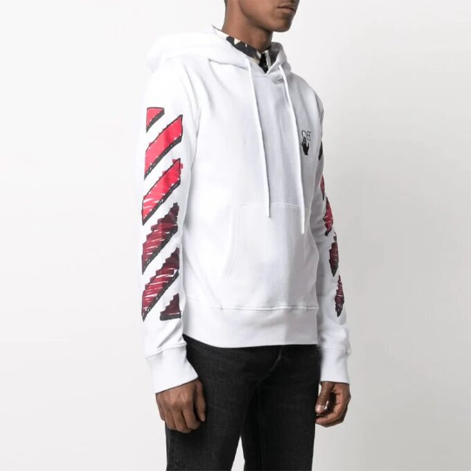 Off-White Herre FW21 Hettegenser med gradientpil-logo, løs passform, hvit