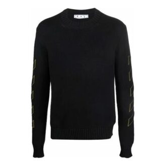 Off-White Herre FW21 Intarsia-mønster Langermet Pullover Ullgenser Svart
