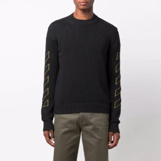 Off-White Herre FW21 Intarsia-mønster Langermet Pullover Ullgenser Svart