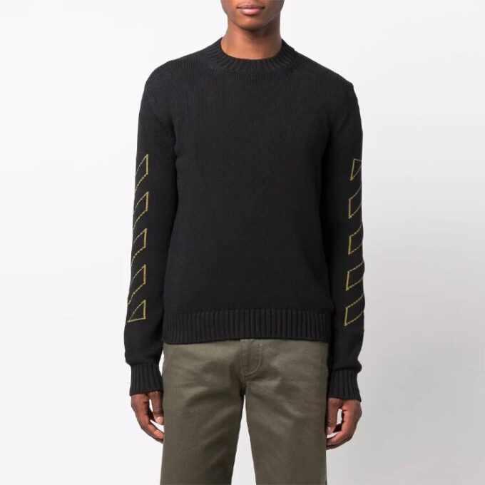Off-White Herre FW21 Intarsia-mønster Langermet Pullover Ullgenser Svart