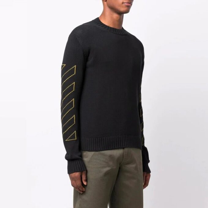 Off-White Herre FW21 Intarsia-mønster Langermet Pullover Ullgenser Svart