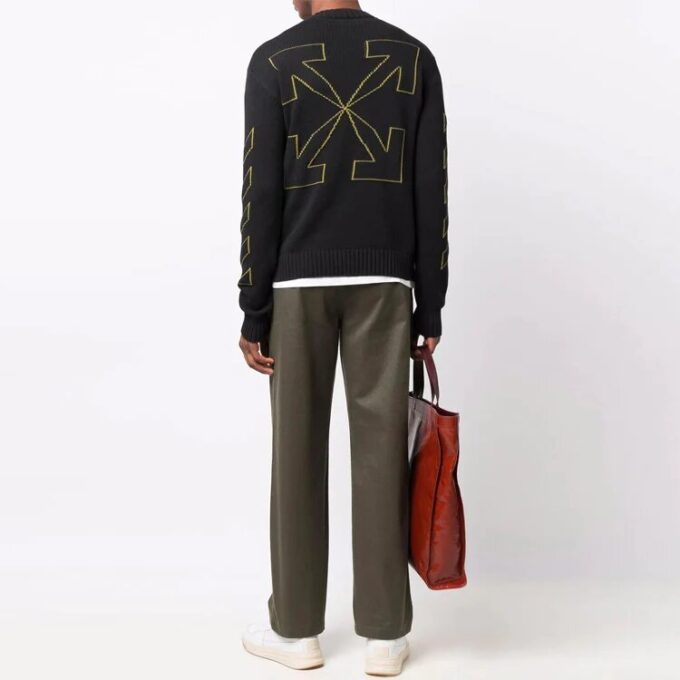 Off-White Herre FW21 Intarsia-mønster Langermet Pullover Ullgenser Svart