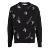 Off-White Herre FW21 Intarsia-strikket genser med logo, rund hals, løs passform, svart