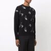 Off-White Herre FW21 Intarsia-strikket genser med logo, rund hals, løs passform, svart