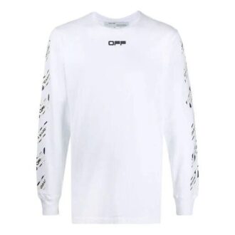 Off-White Herre FW21 Langermet T-skjorte med gummibånd, slim fit, hvit