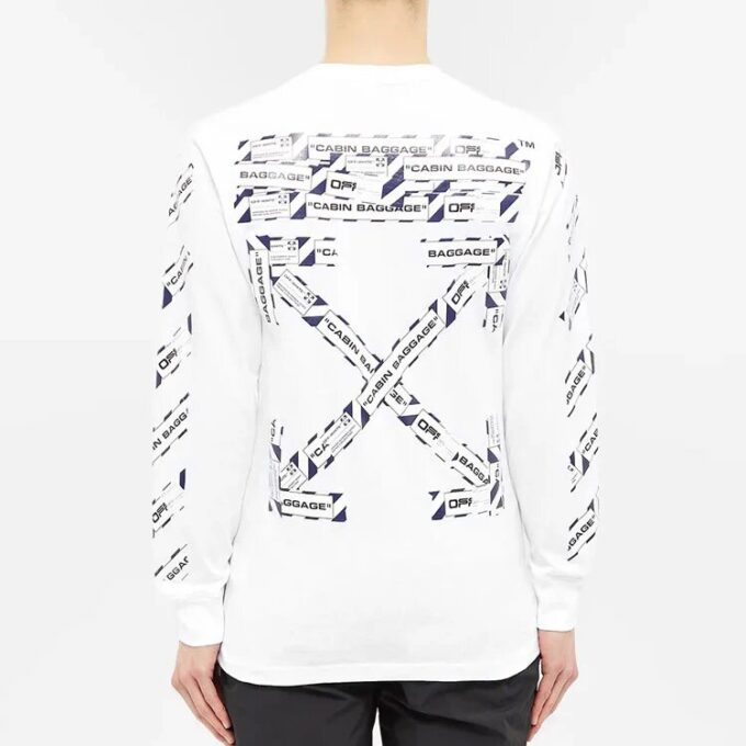 Off-White Herre FW21 Langermet T-skjorte med gummibånd, slim fit, hvit