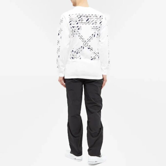 Off-White Herre FW21 Langermet T-skjorte med gummibånd, slim fit, hvit