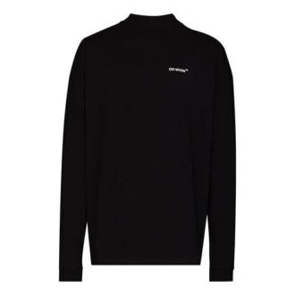 Off-White Herre FW21 Logo Alfabet Pil Rundhals Langermet Løs Passform Svart T-skjorte