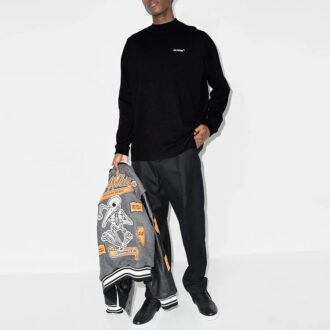 Off-White Herre FW21 Logo Alfabet Pil Rundhals Langermet Løs Passform Svart T-skjorte