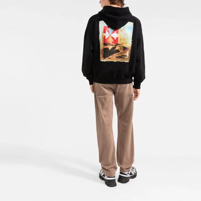 Off-White Herre FW21 Logo Alfabet Pilmønster Trykk Pullover Løs Passform Svart