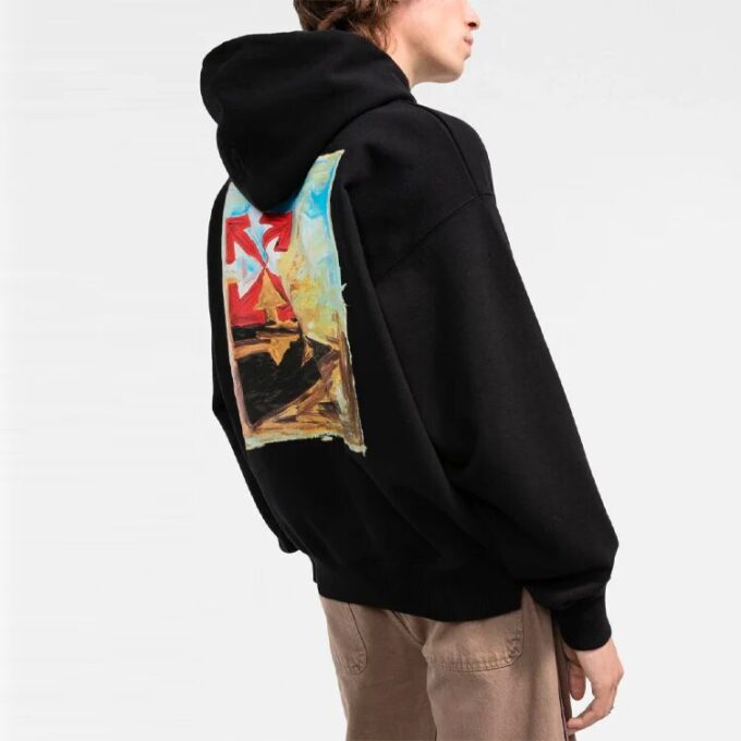 Off-White Herre FW21 Logo Alfabet Pilmønster Trykk Pullover Løs Passform Svart