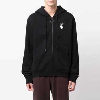 Off-White Herre FW21 Logo Arrows-mønster Glidelås Løs Passform Svart