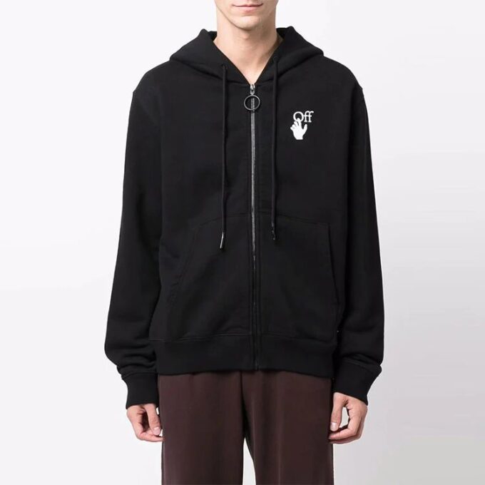 Off-White Herre FW21 Logo Arrows-mønster Glidelås Løs Passform Svart