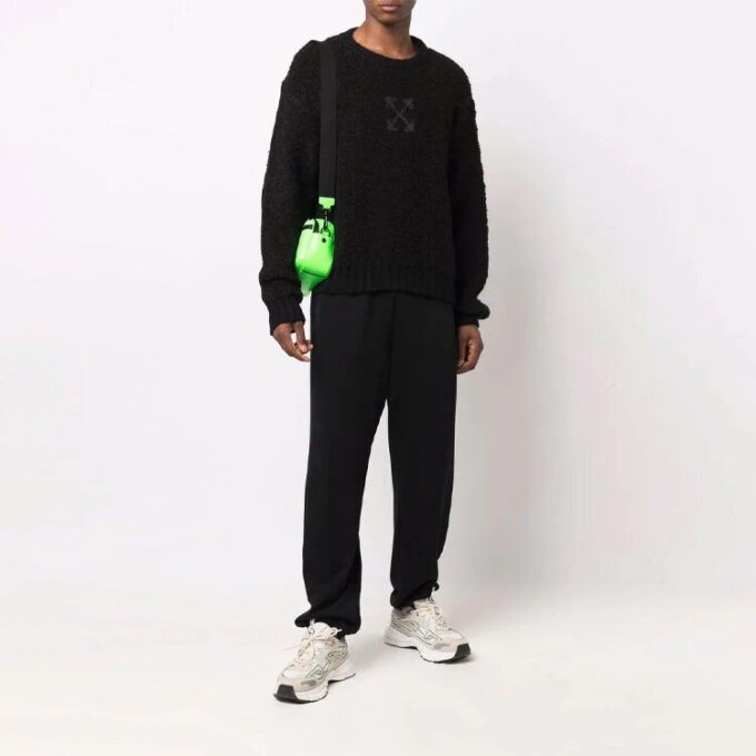 Off-White Herre FW21 Logo Arrows-mønster Langermet Ullgenser Svart