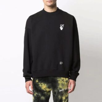 Off-White Herre FW21 Logo Caravaggio Arrow Rundhals Langermet Løs Passform Svart