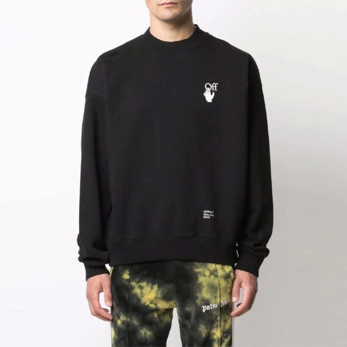 Off-White Herre FW21 Logo Caravaggio Arrow Rundhals Langermet Løs Passform Svart