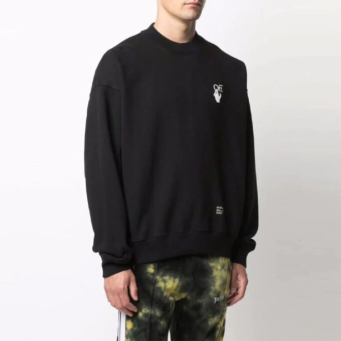Off-White Herre FW21 Logo Caravaggio Arrow Rundhals Langermet Løs Passform Svart