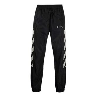 Off-White Herre FW21 Logo Diagonale Striper Bundle Feet Sportsbukser/Joggebukser Svart