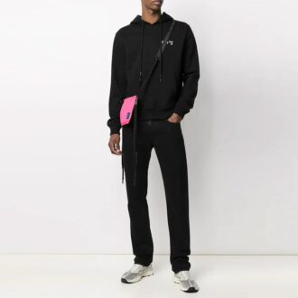 Off-White Herre FW21 Logo-genser med snøring, løs passform, svart